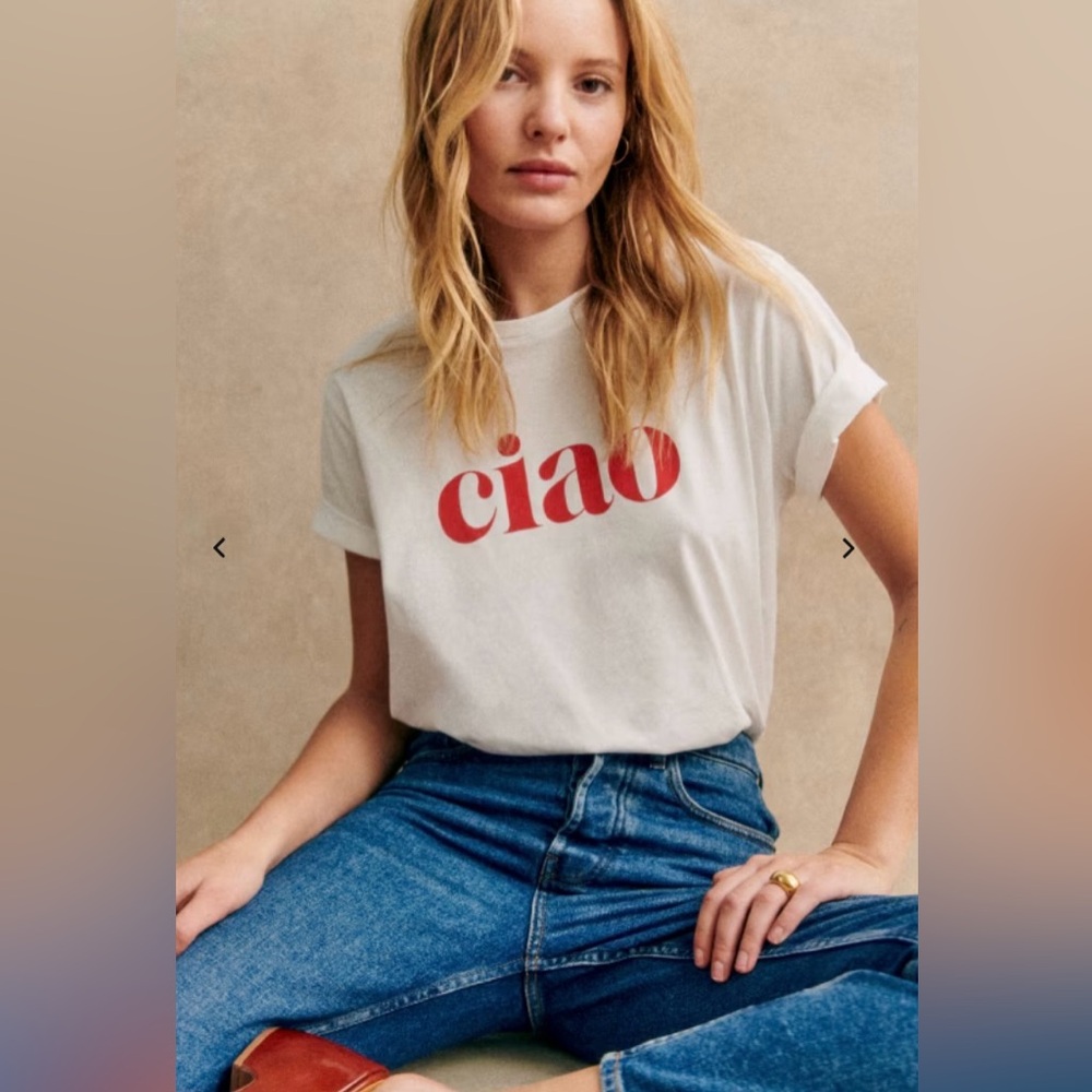 Sezane White Tee with Red Print